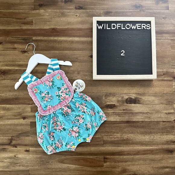 NWT Wildflowers La La Land Graceful Bubble Romper Blue Pink Floral Sleeveless 2 - Picture 1 of 7